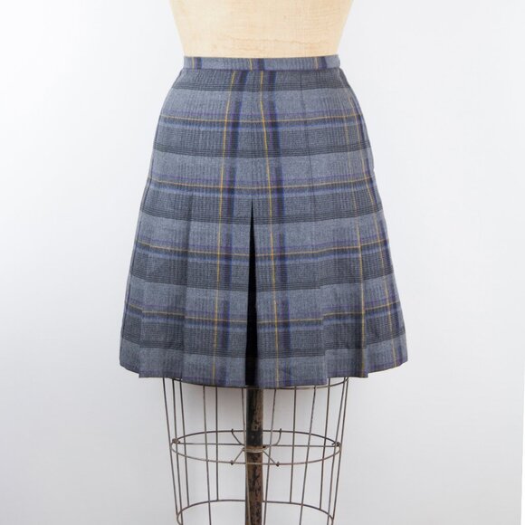 Vintage Gray Plaid 100% Wool Pleated Skirt Size 28 | Small Academia Prep - Picture 3 of 15